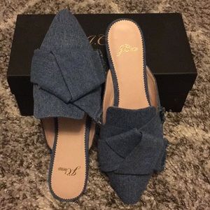 J. Crew Pointed-toe slides in denim